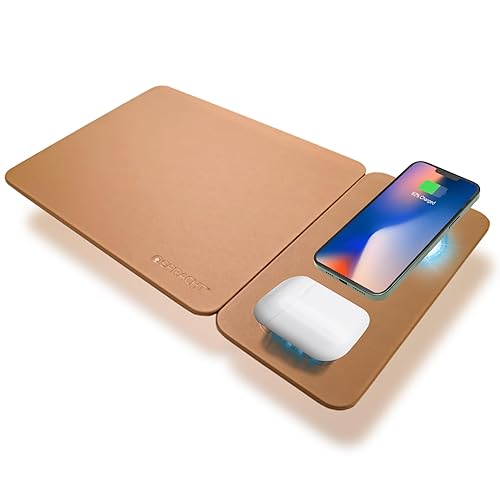 MagPad Magnetic Wireless Charging Mouse Pad, 15W Fast Charging, for Smartphones and Earbuds, Brown