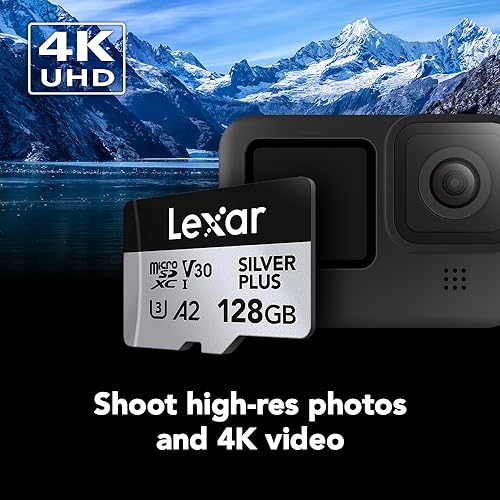 Lexar 128GB Professional Silver Plus microSDXC Memory Card w/SD Adapter, UHS-I, C10, U3, V30, Full-HD & 4K Video, Up to 205/150 MB/s Read/Write, for Videographers, Gamers (LMSSIPL128G-BNANU)