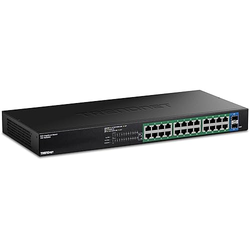 TRENDnet 26-Port Gigabit EdgeSmart PoE+ Switch, TPE TG262ES, 380W PoE Power Budget, 24 x Gigabit PoE+ Ports, 2 x Gigabit SFP Ports, Managed Network Ethernet Switch, Lifetime Protection, Black