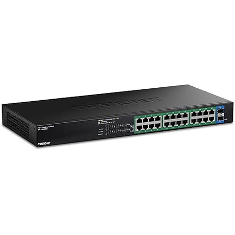 TRENDnet 26-Port Gigabit EdgeSmart PoE+ Switch, TPE TG262ES, 380W PoE Power Budget, 24 x Gigabit PoE+ Ports, 2 x Gigabit SFP Ports, Managed Network Ethernet Switch, Lifetime Protection, Black