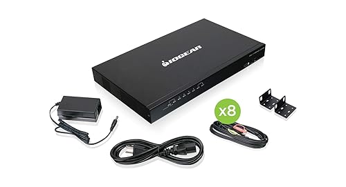 IOGEAR 8-Port USB HDMI KVM Switch – OSD – Cascade – w/Full USB KVM Cable Set (TAA) GCS1808HKITU