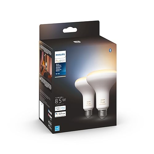 Philips Hue White Ambiance 7.5W Equivalent 65W BR30 LED Smart Bulb, Dimmable, Bluetooth & Zigbee Compatible, Voice Activated with Alexa, 2-Pack