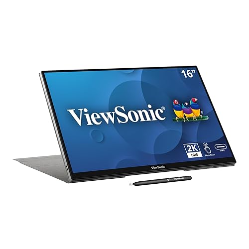 ViewSonic TD1656-2K 16 Inch WQXGA 1600p IPS Touchscreen Portable Monitor with 2 Way Powered 65W USB C, and Smart Cover with Built-in Stand 1440p