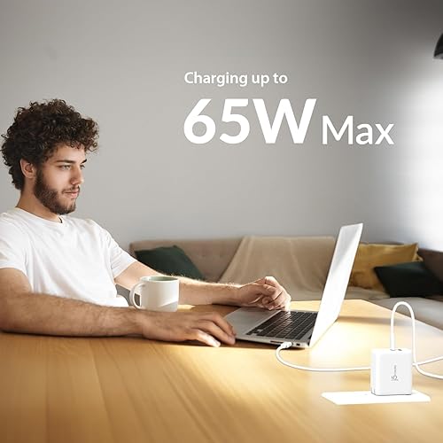 j5create 65W GaN USB-C 3 Port Charger, Compact and Foldable Wall Charger for MacBook Air, iPad Pro, iPhone 15/ Pro/Max, Galaxy S24/ S23, Dell XPS 13, Steam Deck, and More (JUP3365)