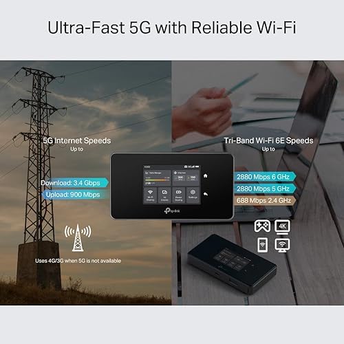 TP-Link 5G Mobile WiFi Hotspot (M8550) – WiFi 6E AXE3600, 5G/4G LTE, Tri-Band, Touchscreen, 2.5Gbps LAN/WAN Port, Up to 32 Devices, 4680mAh Battery, USB-C, microSD Slot, Unlocked WiFi 6E | AXE36005G | Mobile WiFi Hotspot