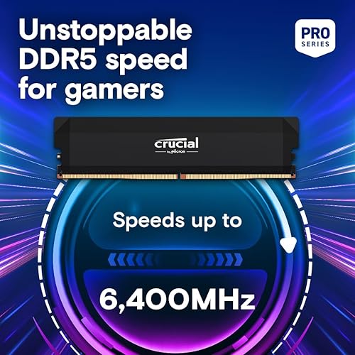 Crucial Pro DDR5 RAM 64GB Kit (2x32GB) 6400MHz CL40, Overclocking Desktop Gaming Memory, Intel XMP 3.0 & AMD Expo Compatible – Black CP2K32G64C40U5B