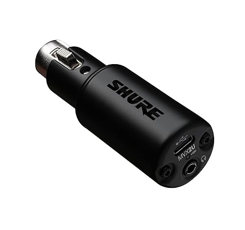 Shure MVX2U XLR-to-USB Interface with Headphone Jack, 60dB Gain, Zero-Latency Monitoring, 48V Phantom Power, ShurePlus App, USB-C Cable AUDIO INTERFACE