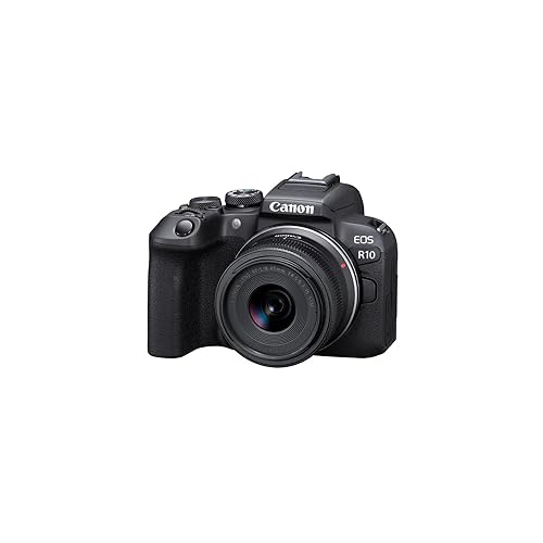 Canon EOS R10 Content Creator Kit, Mirrorless Vlogging Camera with RF-S18-45mm F4.5-6.3 is STM Lens, Tripod and Stereo Microphone, 24.2 Megapixel CMOS (APS-C) Sensor, 4K Video, Black