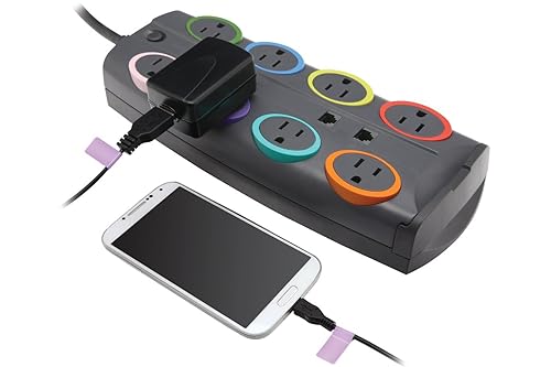 Kensington 62690 SmartSockets Standard Adapter 8-Outlet Color-Coded Power Strip and Surge Protector Standard (2490 Joules)