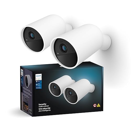 Philips Hue Secure Battery-Powered Smart Home Security Camera, White - 2 Pack - 1080P HD Video - Night Vision - Motion Detection - Two-Way Talk - Indoor/Outdoor - Weatherproof - Works with Hue App