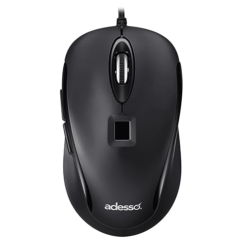Adesso iMouse F1 Wired USB Mouse with Fingerprint Reader 1200 DPI AES 256 Encryption Biometric Security Windows Hello Compatible TAA Compliant Made in Taiwan