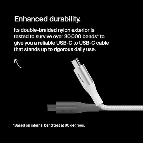 Belkin BoostCharge USB-C to USB-C Power Cable (2M, 6.6ft), Fast Charging Cable with 240W Power Delivery, USB-IF Certified, Compatible with MacBook Pro, Chromebook, Samsung Galaxy, iPad, & More - White 2M White