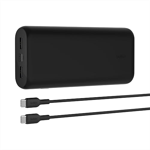 Belkin BoostCharge 3-Port Power Bank 20K PD 20W for iPhone 16, 16 Plus, 16 Pro, 16 Pro Max, 15, 15 Plus, 15 Pro, 15 Pro Max, 14, AirPods and More - Travel-Friendly w/ 12in USB-C to USB-C Cable - Black 3 - Port