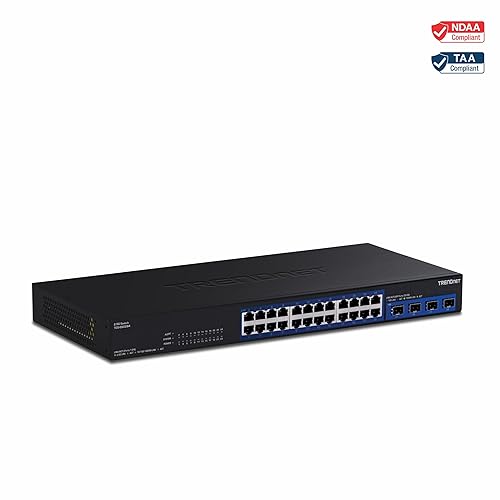 TRENDnet 28-Port Multi-Gig Switch, TEG-S50284, 24 2.5Gb RJ 45 Ports, 4 x 10G SFP+ Ports, NDAA TAA Compliant, Lifetime Protection, 200Gbps Switch Capacity, Rack Mount Ready, Black 24-Port 2.5G | 4-Port 10G SFP+