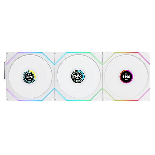 Lian Li UNI Fan TL - LCD Wireless 120 - Triple Pack - 2.4 GHz Wireless Signal for RGB & Fan Control - Infinity Mirror Design - LCD Display - Controller Included and Required - White (12TLLCD1W3W)