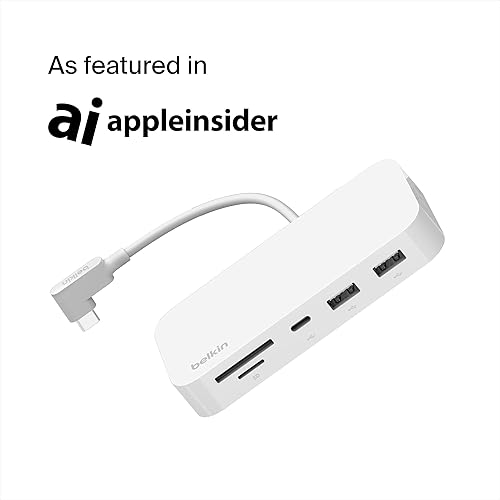 Belkin USB-C 6-in-1 Multiport Hub with Mount, USB-C Docking Station with MicroSD Card Reader, Powered USB Hub, Compatible with MacBook, Chromebook, iMac, PC, and Other USB-C Devices - White