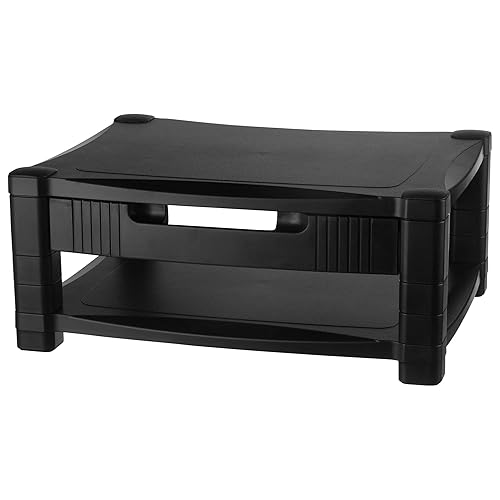 Kantek MS480 Two-Level Stand, Removable Drawer, 17 x 13 1/4 x 3 to 6 1/2-Inches (Black) Two Level with Drawer