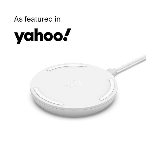 Belkin BoostCharge 10W Fast Wireless Charger Pad, with Included QuickCharge 3.0 Wall Charger and Cable and Case Compatible for iPhones, Galaxy, Pixel and Other Qi Enabled Devices - White White 10W Pad Charger Pad