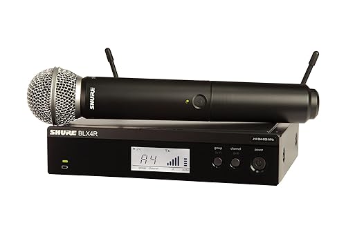 Shure BLX24R/SM58 UHF Wireless Microphone System - Perfect for Church, Karaoke, Vocals - 14-Hour Battery Life, 100m Range | SM58 Handheld Vocal Mic, Single Channel Rack Mount Receiver | J11 Band Full System, Rack Mount J11 Band (596-616 MHz)