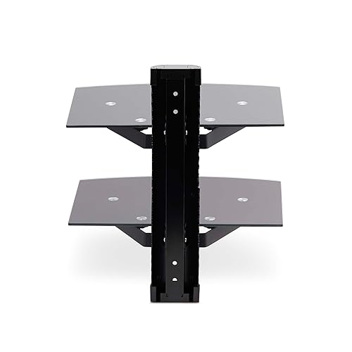 StarTech.com Dual Floating Wall-Mounted AV Shelves, Adjustable Height Shelf for Under TV AV Equipment, Tempered Glass Shelves
