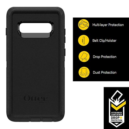 OtterBox Galaxy S10+ Defender Series Case - BLACK, Rugged & Durable, with Port Protection, Includes Holster Clip Kickstand Black Case