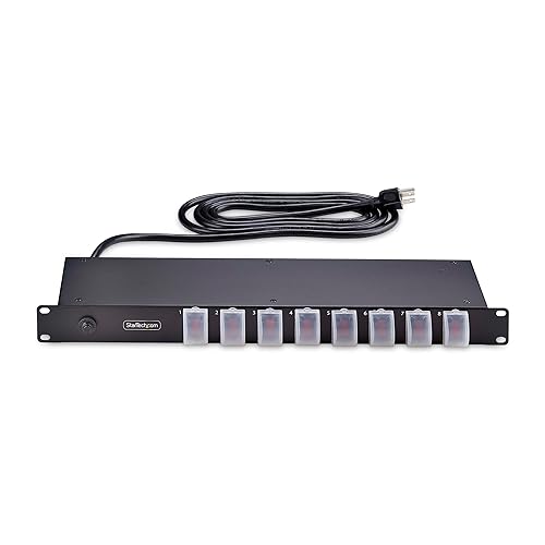 StarTech.com 8-Outlet Horizontal Rack Mount PDU, 1U Power Strip, Outlet On/Off Switches, 15A Breaker, 8ft/2.4m Cord NEMA 5-15