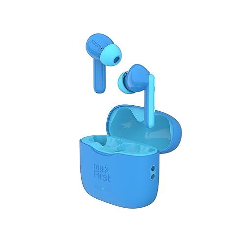 myFirst CareBuds - 2023 New Earbuds for Boys Girls Safe Earbuds Headphones for Kids with Anti-Lost Strip and Smart Touch Control (Blue)