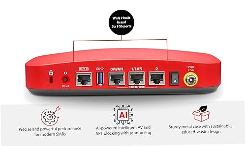 WatchGuard Firebox T115-W with 3 Year Standard Support - Wi-Fi 7 Tabletop Firewall, 3X 1Gb Ports, Silent Fanless Security for Small Offices (WGT116003)