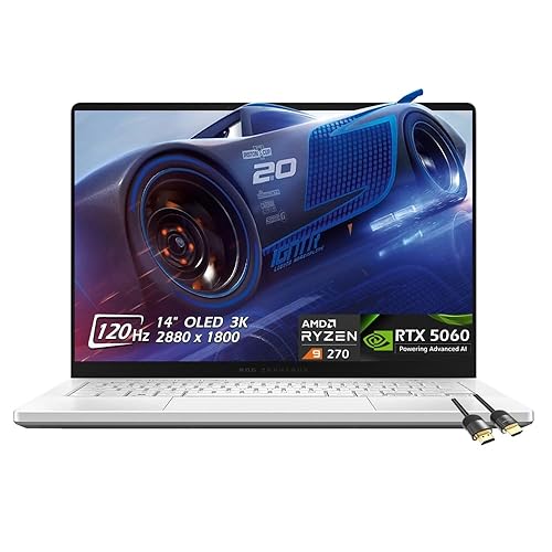 ASUS ROG Zephyrus G14 14 OLED 3K 120Hz Gaming Laptop, AMD Ryzen 9 270, RTX5060 8GB, 16GB LPDDR5X RAM 1TB SSD, Wi-Fi7 Bluetooth, BacklitKB, Windows 11, Platinum White, with HDMI Cable, W/GaLiMu 16GB RAM | 1TB SSD Windows 11