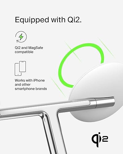 Belkin MagSafe-Compatible 3-in-1 Wireless Charger Stand 15W - Qi2-Certified Wireless Charging Station, Fast Charging of iPhone 16, AirPods, & Apple Watch - 36W Included - White White Gen 2