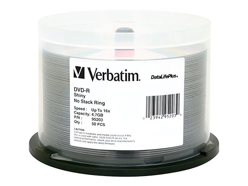Verbatim DVD-R 4.7GB 16X DataLifePlus Shiny Silver Silk Screen Printable - 50pk Spindle 16X 50pk Spindle