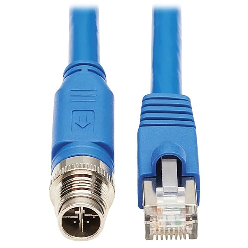 Tripp Lite M12 X-Code Cat6a Shielded Ethernet Cable, M12/RJ45 Cable, 10G F/UTP CMR-LP (M/M), IP68, 60W Power Over Ethernet, Blue, 9.8 Feet / 3 Meters, (NM12-6A2-03M-BL)