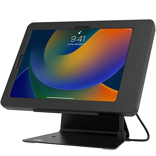 CTA Desktop Anti Theft Stand Kiosk Stand with Stylus, Tether, and Aluminum Enclosure for iPad 10th Gen, 10.9” iPad Air, and 11” iPad Pro - Black - (PAD-DASB109)