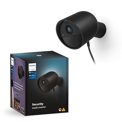 Philips Hue Secure Wired Smart Home Security Camera, Black - 1 Pack - 1080P HD Video - Night Vision - Motion Detection - Two-Way Talk - Indoor/Outdoor - Weatherproof - Works with Hue App