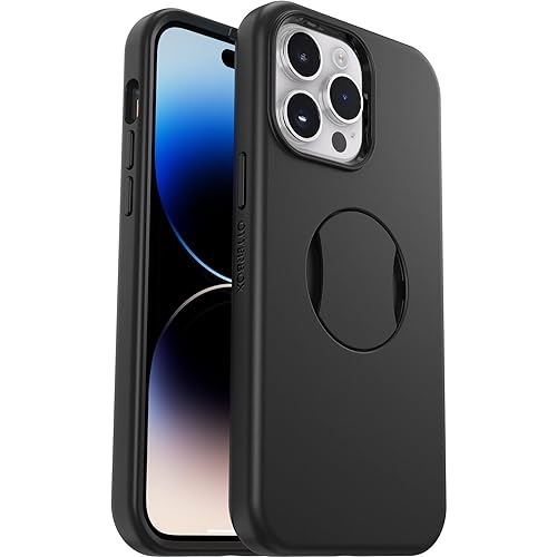 OtterBox iPhone 14 Pro Max OtterGrip Symmetry Series Case - BLACK, built-in grip, sleek case, snaps to MagSafe, raised edges protect camera & screen