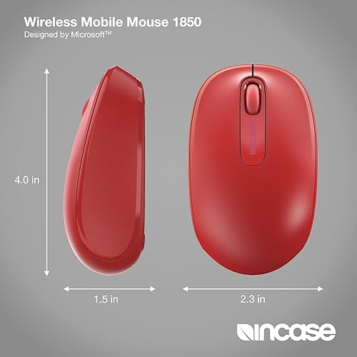 Incase Wireless Mobile Mouse 1850 – Designed by Microsoft – Compact, Comfortable, Right/Left Hand Use, 6-Month Battery Life, Nano Transceiver, Works with Mac/Windows 8/10/11 (Flame Red)