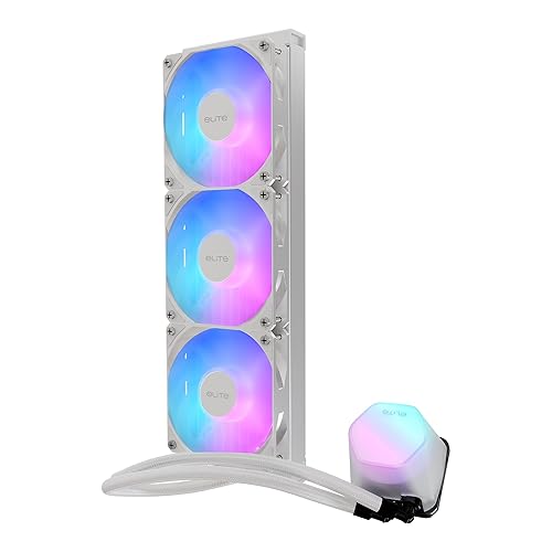 Design by Cooler Master 360 Elite Liquid White AIO CPU Liquid Cooler, R9|Ultra 7, Ceramic Bearing Pump, Translucent aRGB Cover, 360 Radiator, PWM Fans, AMD Ryzen AM5|4, Intel LGA 1851|1700 Platform