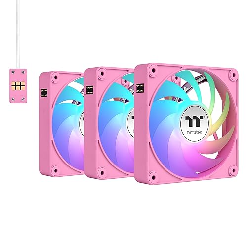 Thermaltake CT140 EX ARGB Sync PC Cooling Fan 3 Pack, PWM 500~1800 RPM, 5V Motherboard Sync, 16.8 Million Colors 9 LEDs, MagForce 2.0 Connectors, Hydraulic Bearing, Bubble Pink, CL-F221-PL14RG-A