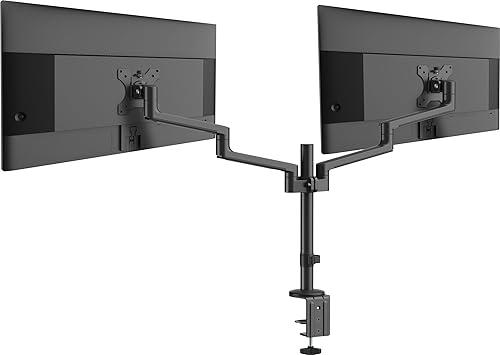 MSI PRO MT81D - Premium Aluminum Dual Monitor Stand Arms, Supports 17-32 & 17.6 lbs per Screen, VESA Compatible, Adjustable Desk Mount, Clamp & Grommet Base, Quick Release Plate - Black