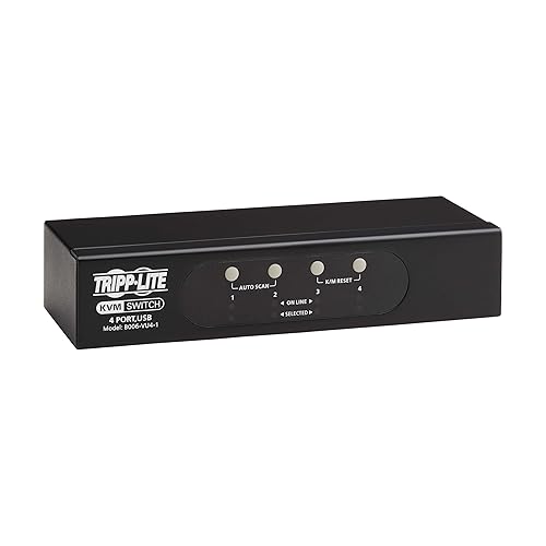 Tripp Lite 4-Port KVM Switch VGA with USB or PS/2 Port for Keyboard Mouse, Desktop PC, 4 Computers 1 Monitor, Plug and Play - Windows, macOS, Linux Compatible - 3-Year Warranty (B006-VU4-1)