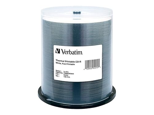 Verbatim CD-R 700MB 52X White Thermal Hub Printable Recordable Media Disc - 100pk Spindle 100-Disc