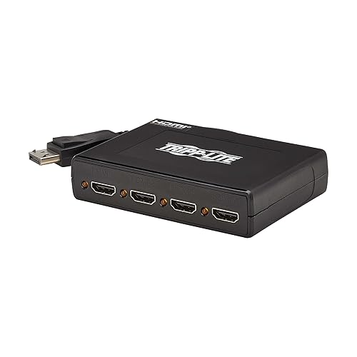 Tripp Lite DisplayPort to HDMI Adatper, 4 Monitor Display Splitter, 4K@60Hz, DP to 4X HDMI - Extend, Mirror, & Video Wall - DisplayPort MST 4-Port Hub, Plug-and-Play, 3-Year Warranty (B156-004-HD-V3)