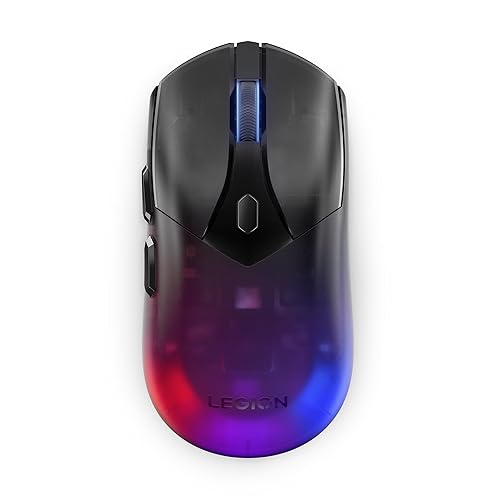 Lenovo Legion M410 Wireless RGB Gaming Mouse – 6 Button Palm Grip Mouse with 16,000 DPI, 53 Hour Rechargeable Battery, 2-Zone RGB Lighting, NVIDIA Reflex Compatible Medium | Right Handed M410 Translucent