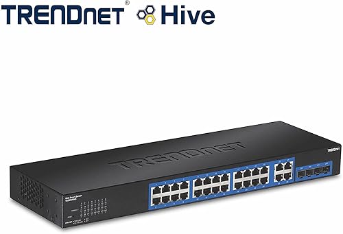 TRENDnet 28-Port Gigabit Web Smart Switch, 24 x Gigabit Ports, 4 x Shared Gigabit Ports (RJ-45/SFP), VLAN, QoS, LACP, IPv6, 56Gbps Switching Capacity,, TEG-284WS,Black 28-Port Web Smart
