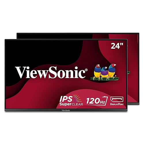 ViewSonic VA2456A-MHD_H2 Dual Monitor Pack Head-Only 1080p IPS Frameless Monitors with 120Hz, Eye Care, VESA Mountable, HDMI, DisplayPort and VGA Inputs for Home and Office 24-Inch Dual