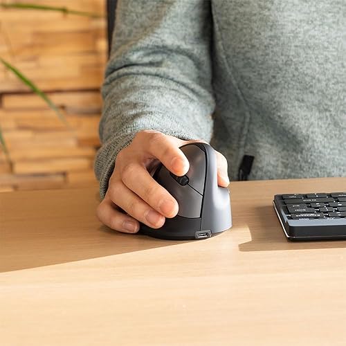 R-Go HE Ergonomic Mouse, Bluetooth 5.0, Noiseless Clicks, Compatible with Anti-RSI Software, Prevent Mouse Arm, Rechargeable Wireless Vertical Mouse for Windows/Mac/Linux, 5 Buttons, Black (RGOHEWL)