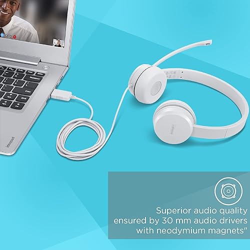Lenovo 110 USB Stereo Headset, Noise Canceling, Adjustable Boom Mic for Right/Left Ear, Long Cable, Works with Chromebook, GXD1B67867, Silver,Grey USB Grey