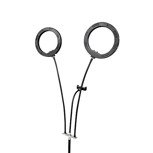 Supersonic SC-2710SR Double 8-inch Selfie Ring Light, 3 Color Lighting Modes, 32 RGB Modes, 10 Brightness Levels, 360° Rotatable Phone Holder, USB Powered, in Line Controller and Retractable Tripod