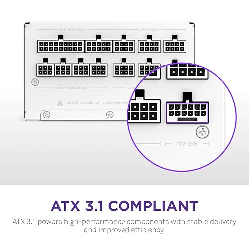NZXT C1000 Gold ATX 3.1 - Fully Modular Low-Noise PC Gaming Power Supply - 1000 Watts - 80 Plus Gold - 12V-2x6 Connector - Zero Fan Mode - 100% Japanese Capacitors - White