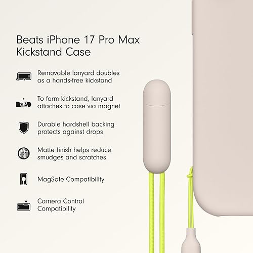 Beats iPhone 17 Pro Max Kickstand Case with MagSafe & Camera Control, Built in Stand & Lanyard, Matte Finish with Microfibre Lining – Bedrock Blue iPhone 17 Pro Max Kickstand Lime Stone